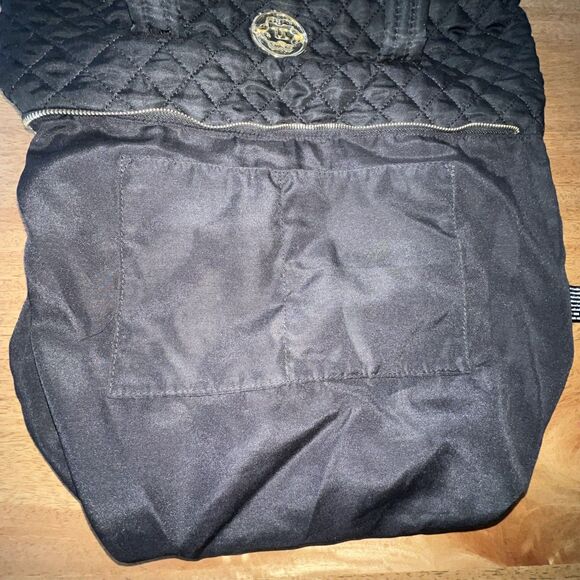 Nanette Lepore Womens Quilted Satin Black Tote Shoulder Bag Lightweight Preowned - Picture 8 of 11